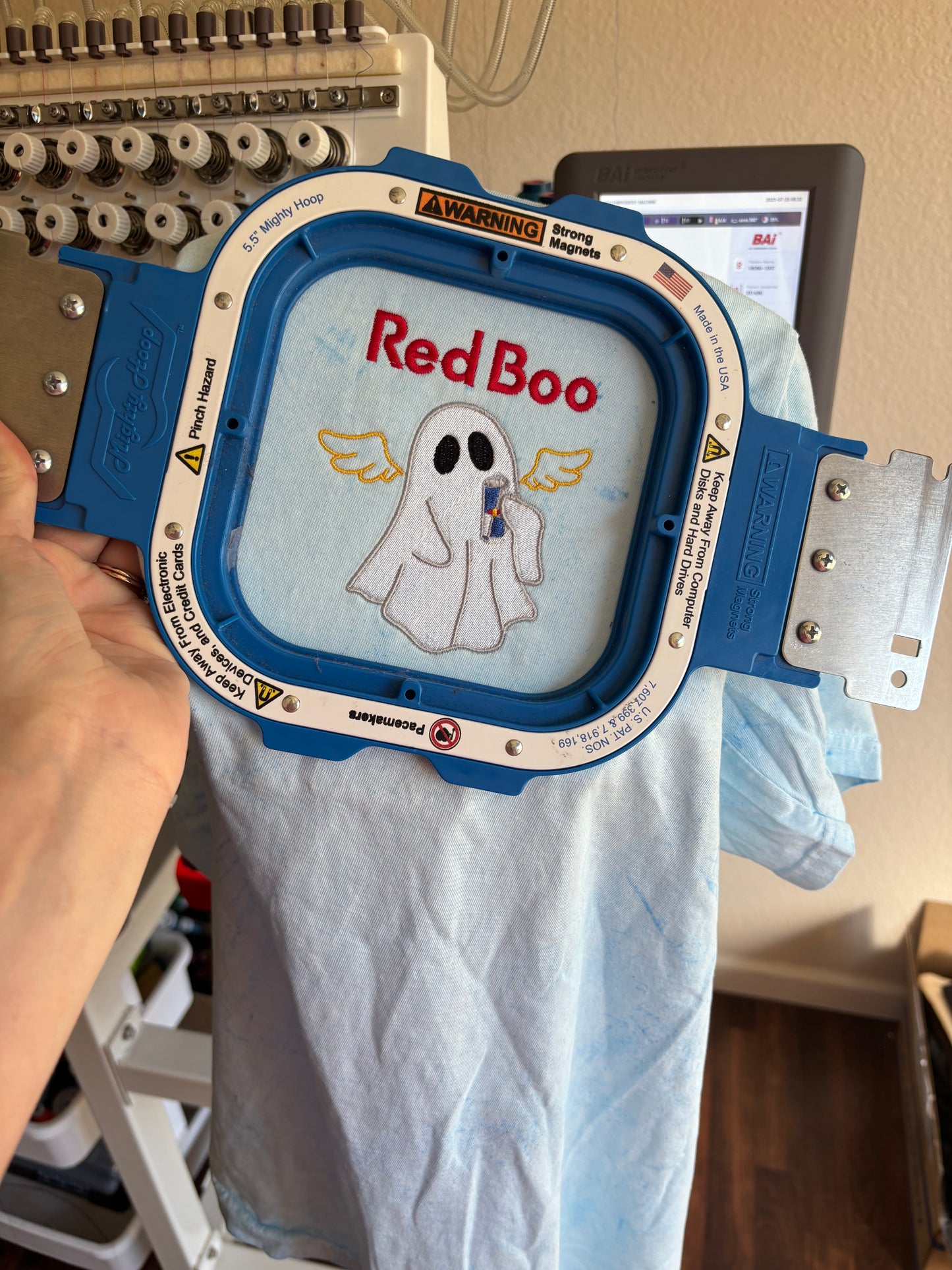 Red boo embroidered tee