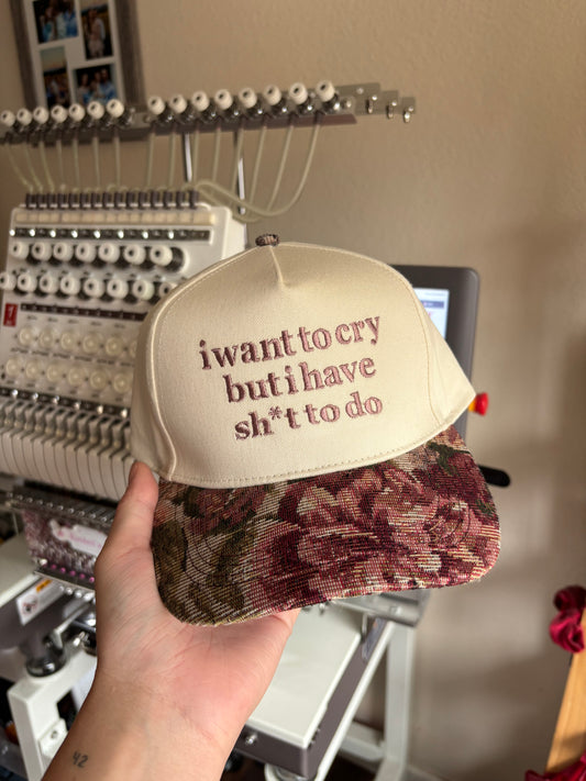 I want to cry mauve floral hat