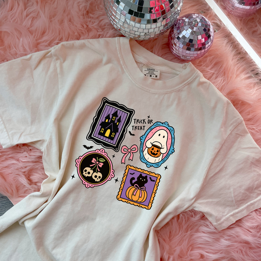 Trick or treat stamp tee
