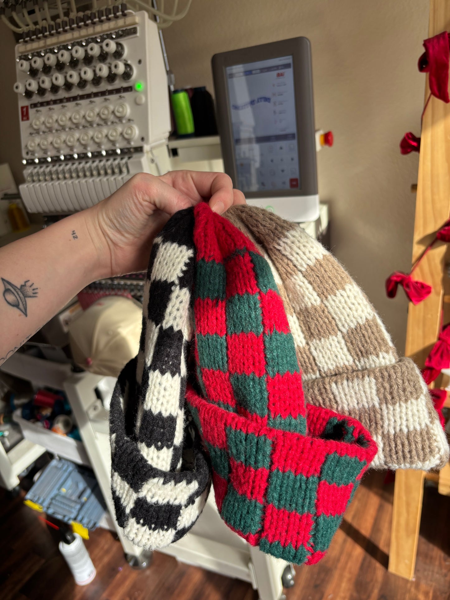 Ready to ship checkered beanies