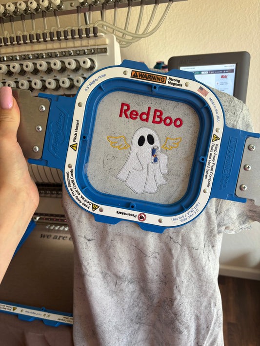 Red boo embroidered tee